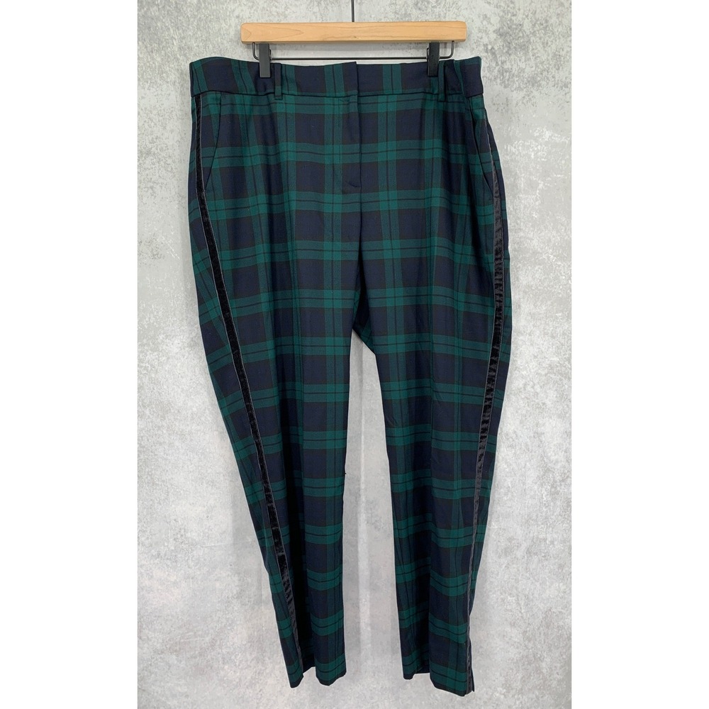 Talbots Pants 18W Green Blue Plaid Hampshire Ankle Wool Velvet Trim Holiday